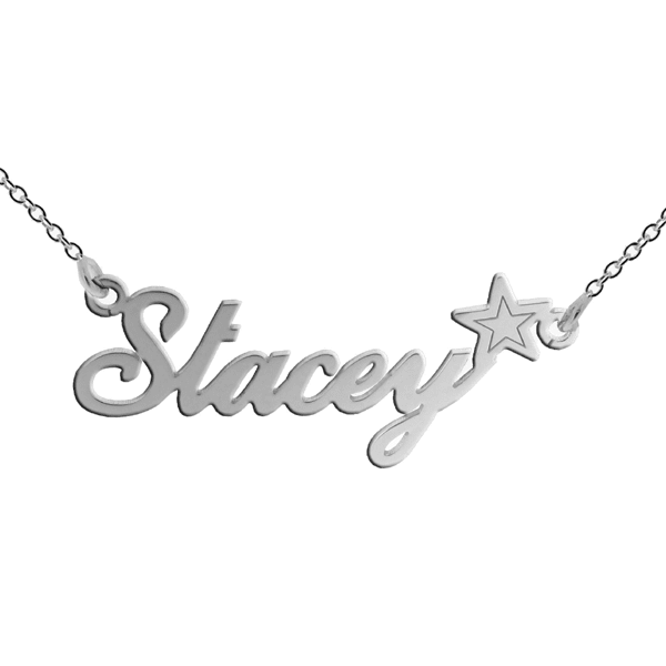 9ct White Gold Carrie Style Personalised Name Necklace with Star - Love Silver Jewellery