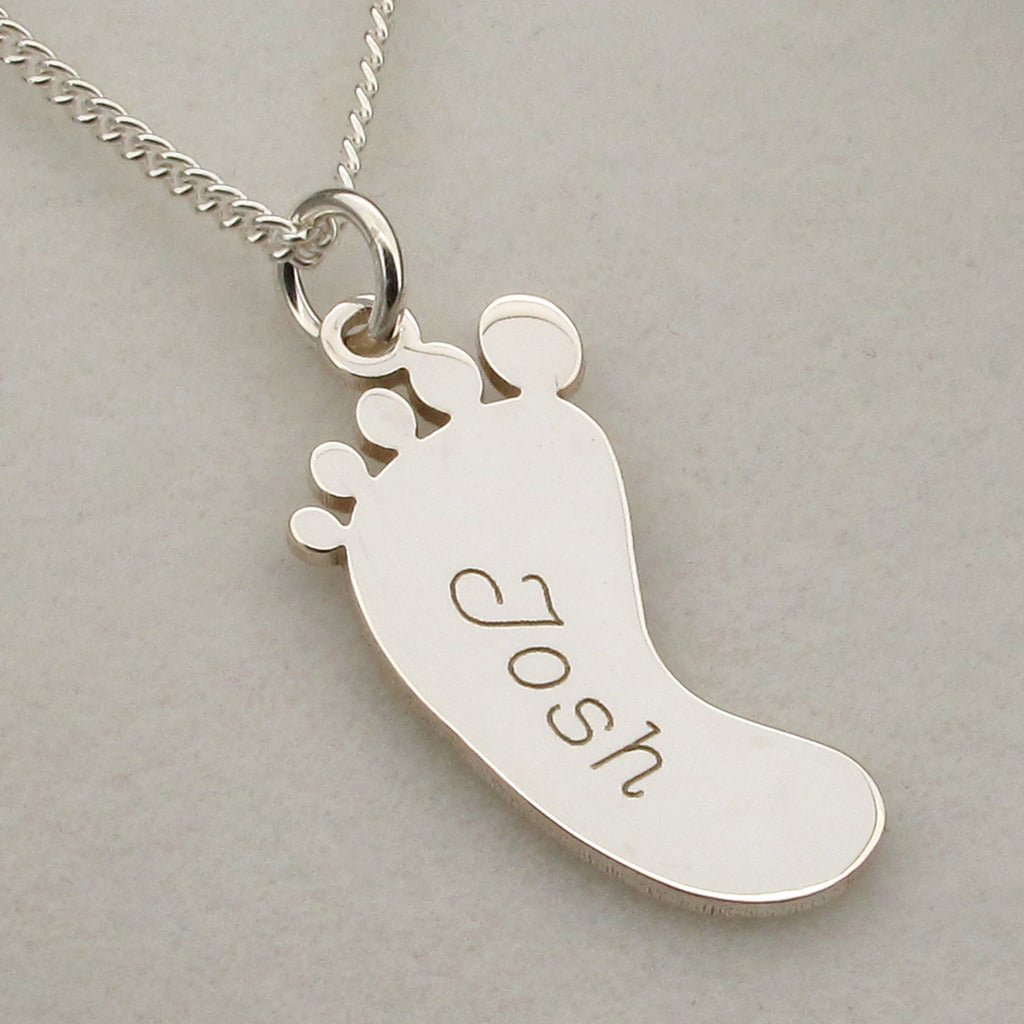 Sterling Silver Engraved Footprint Necklace - Love Silver Jewellery