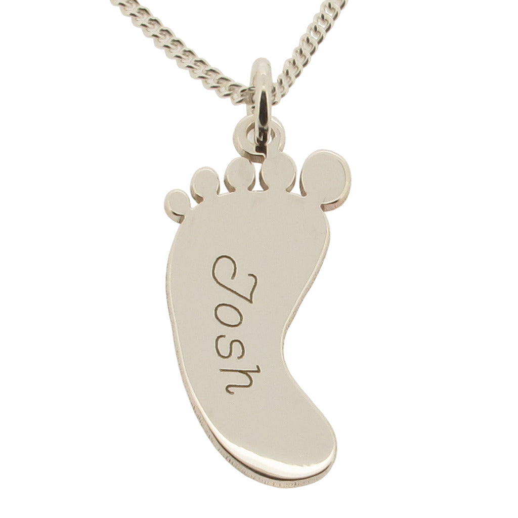 Sterling Silver Engraved Footprint Necklace