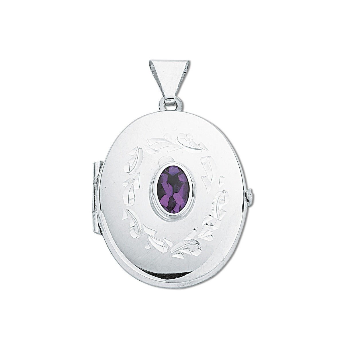 Sterling Silver Oval Locket With Amethyst & Optional Engraving - Love Silver Jewellery