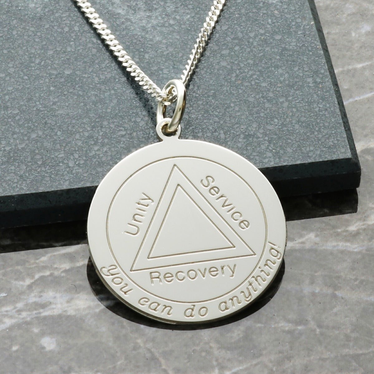 Sterling Silver Engraved Sobriety Unity Service Recovery Pendant and Chain - Love Silver Jewellery