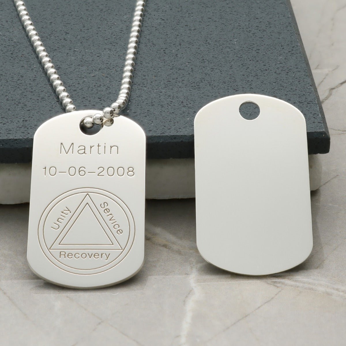 Sterling Silver Sobriety Recovery Dog Tag Pendant With Optional Engraving - Love Silver Jewellery