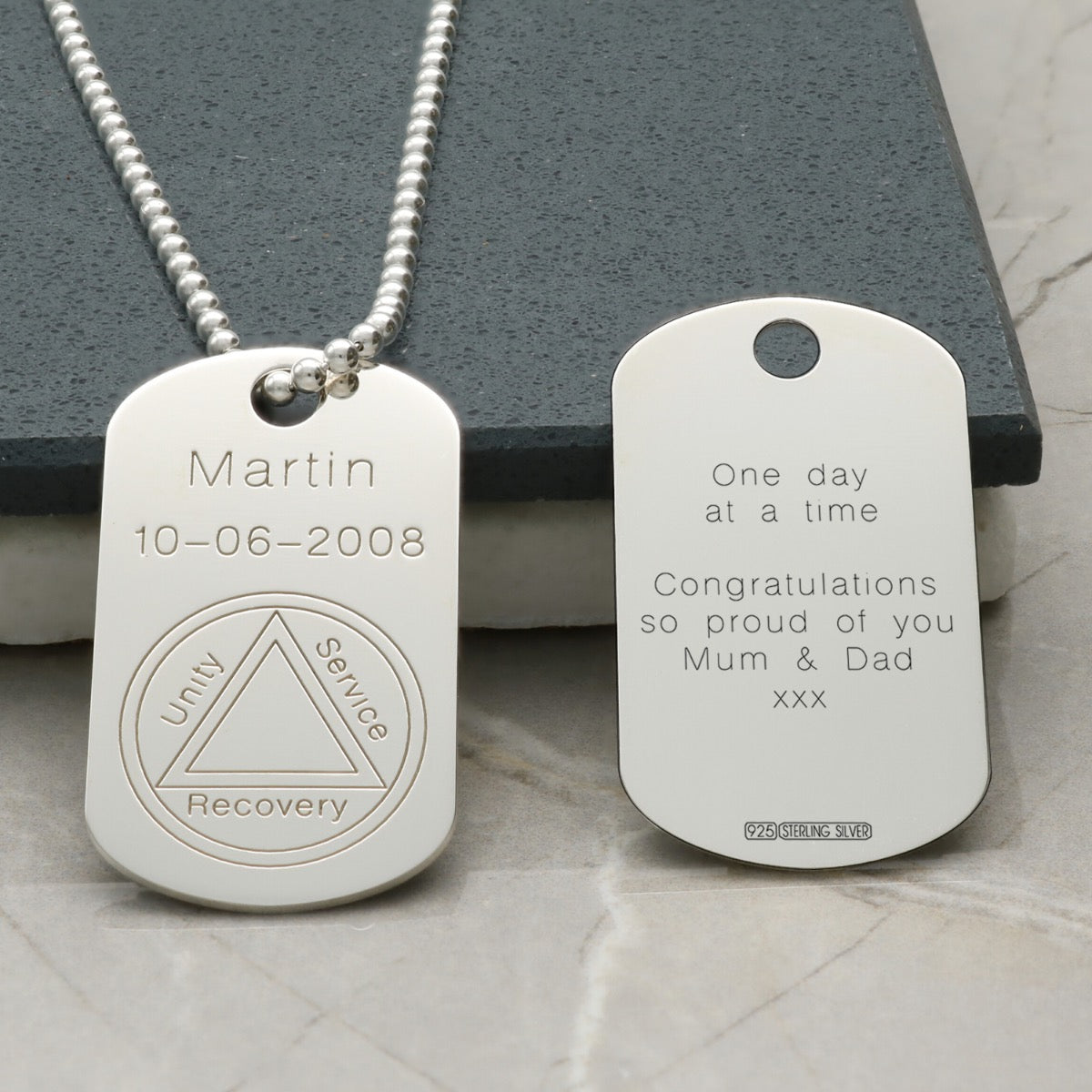 Sterling Silver Sobriety Recovery Dog Tag Pendant With Optional Engraving