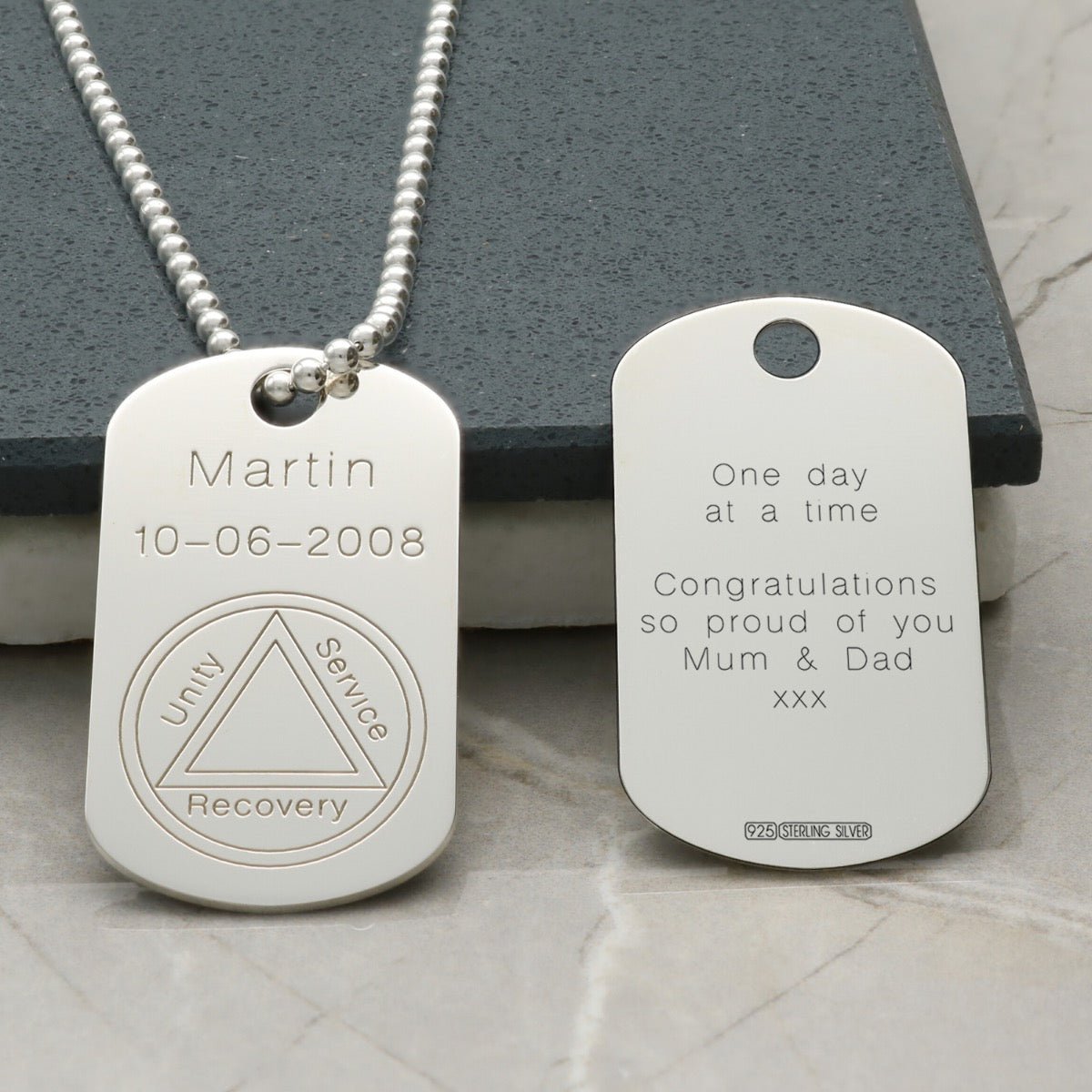 Sterling Silver Sobriety Recovery Dog Tag Pendant With Optional Engraving - Love Silver Jewellery