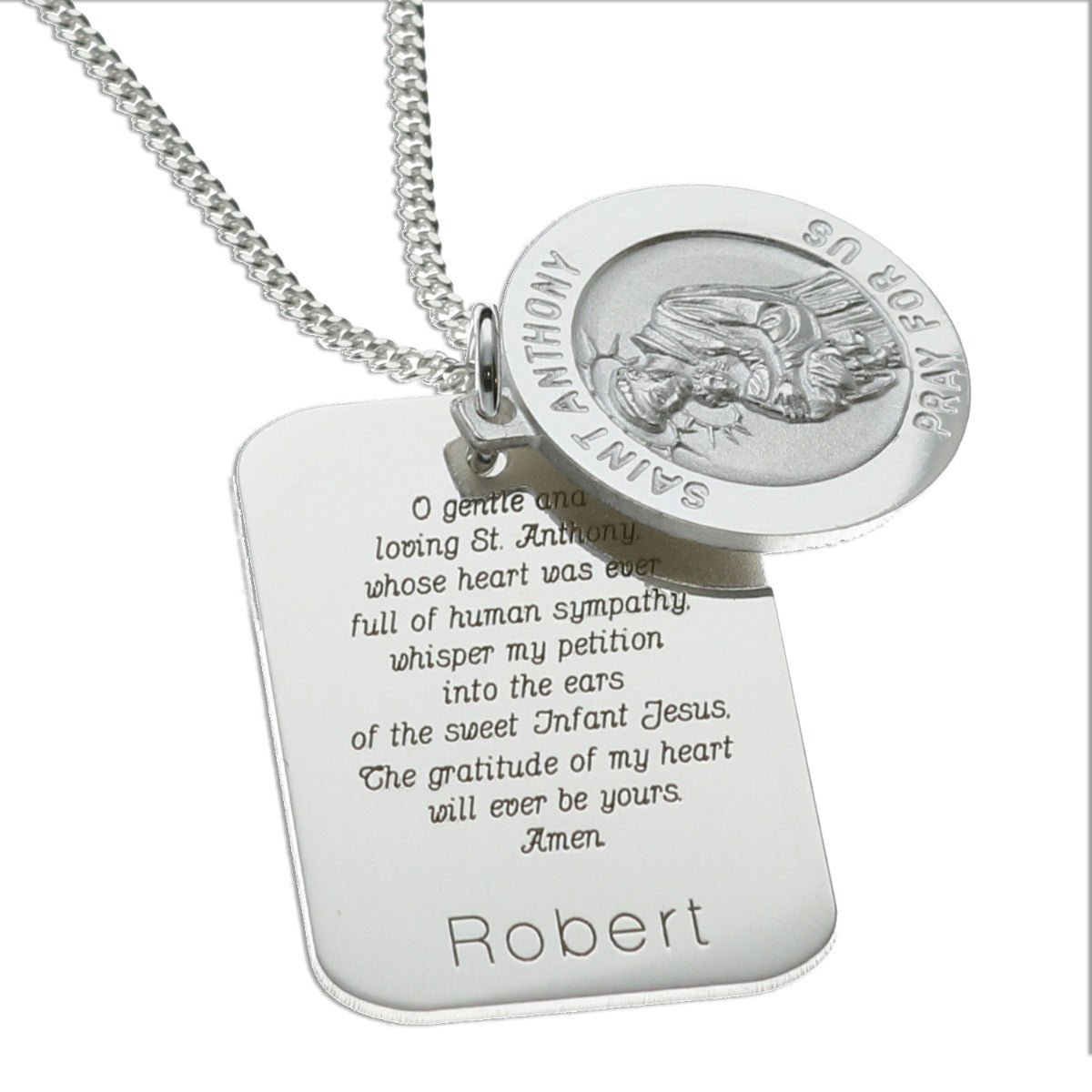 Sterling Silver Personalised St Anthony With Concealed St Anthony Prayer and Optional Engraving - Love Silver Jewellery