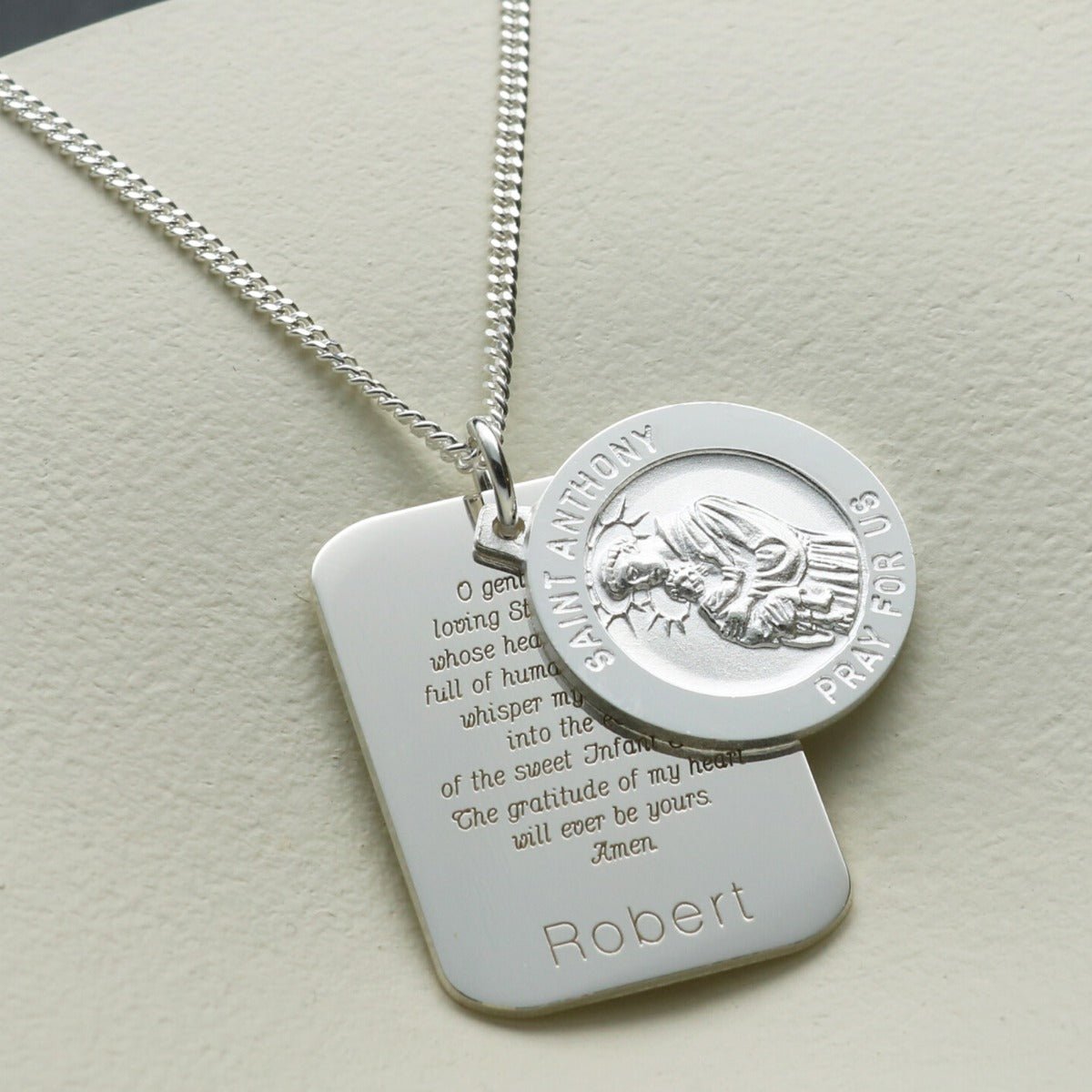 Sterling Silver Personalised St Anthony With Concealed St Anthony Prayer and Optional Engraving - Love Silver Jewellery