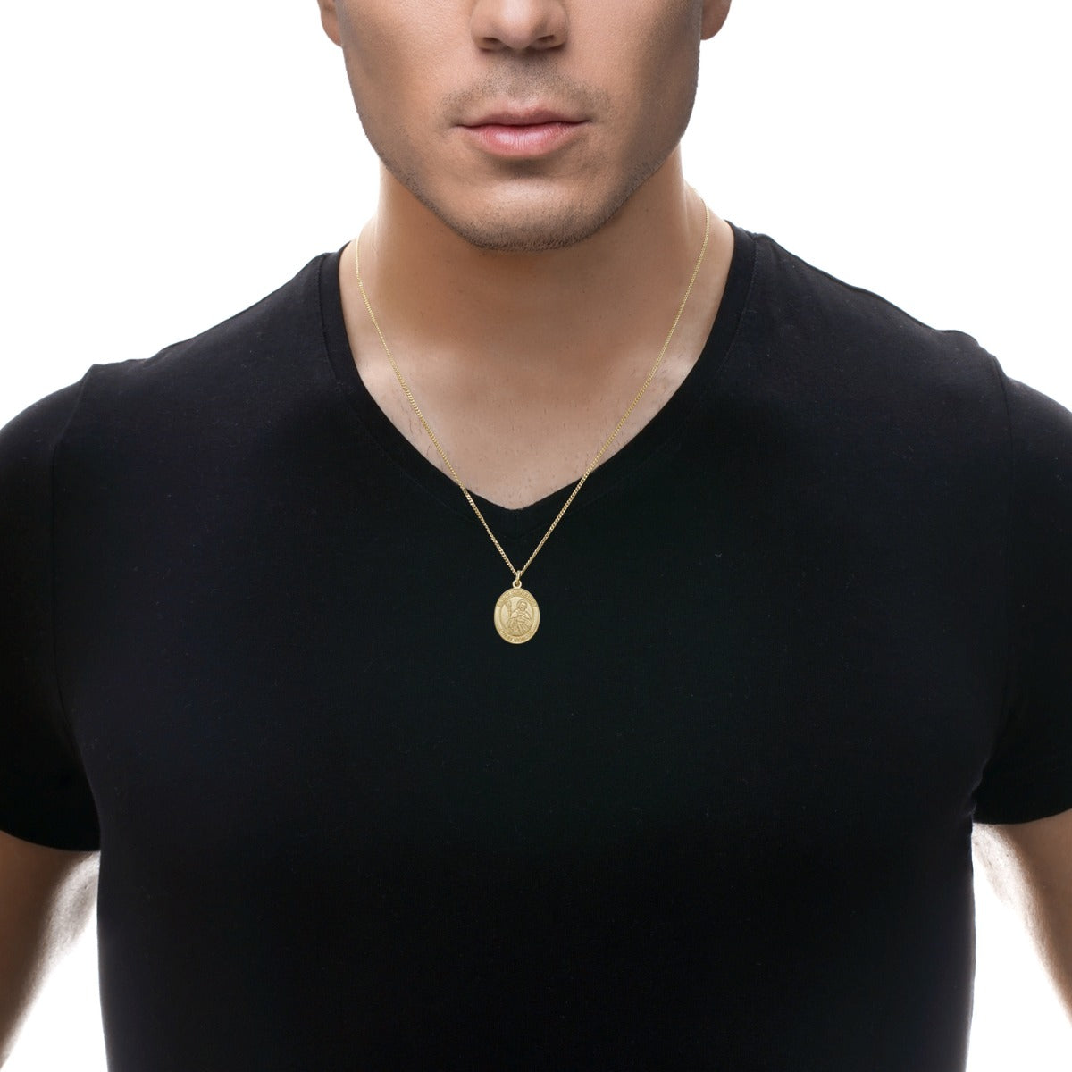9ct Yellow Gold Vermeil Oval St Benedict Necklace with Optional Engraving