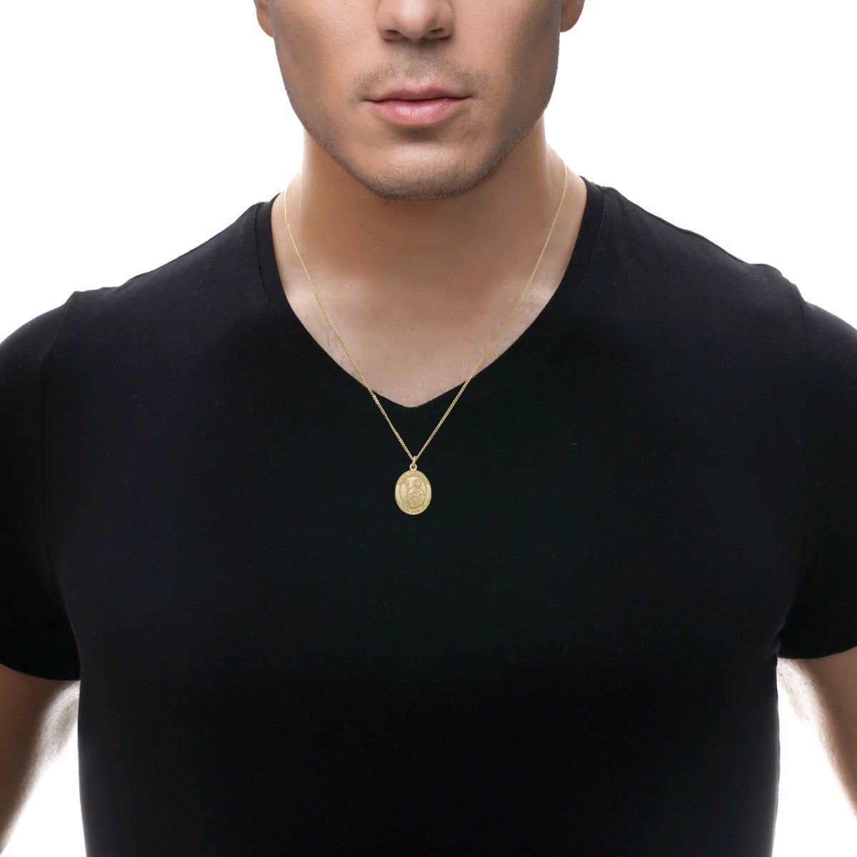 9ct Yellow Gold Plated Oval St Benedict Necklace with Optional Engraving - Love Silver Jewellery