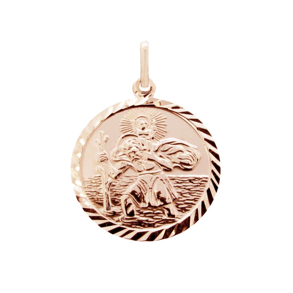 9ct Rose Gold Diamond Cut 19mm St Christopher Pendant With Optional Engraving and Chain - Love Silver Jewellery