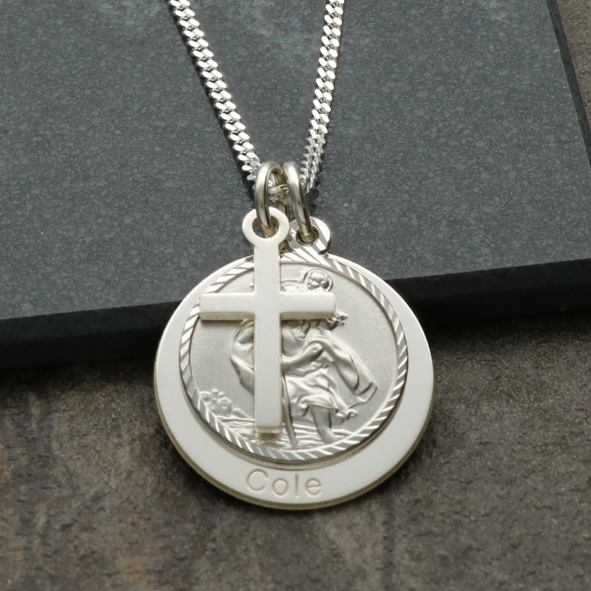 Sterling Silver Personalised St Christopher With Travellers Prayer Disc, Cross & Optional Engraving - Love Silver Jewellery