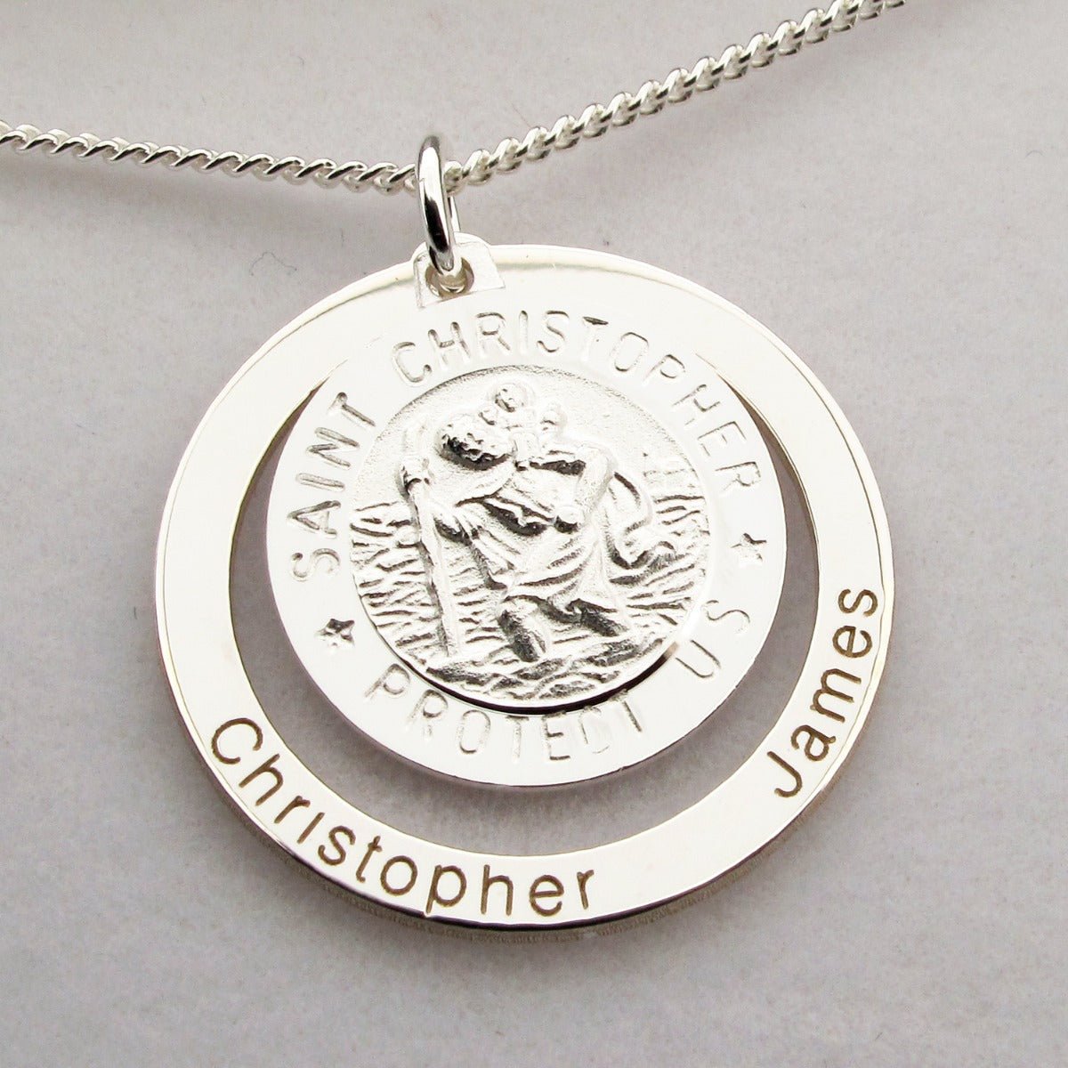 Sterling Silver Personalised 3D St Christopher Family Pendant & Optional Chain - Love Silver Jewellery