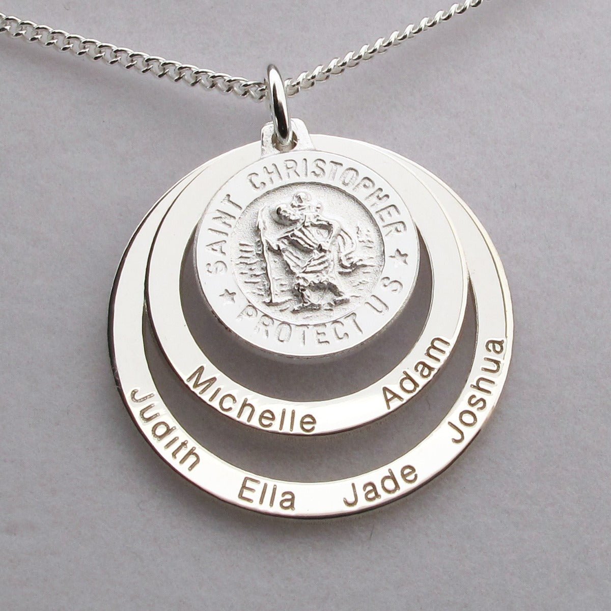 Sterling Silver Personalised 12mm 3D St Christopher Family Pendant & Optional Chain - Love Silver Jewellery