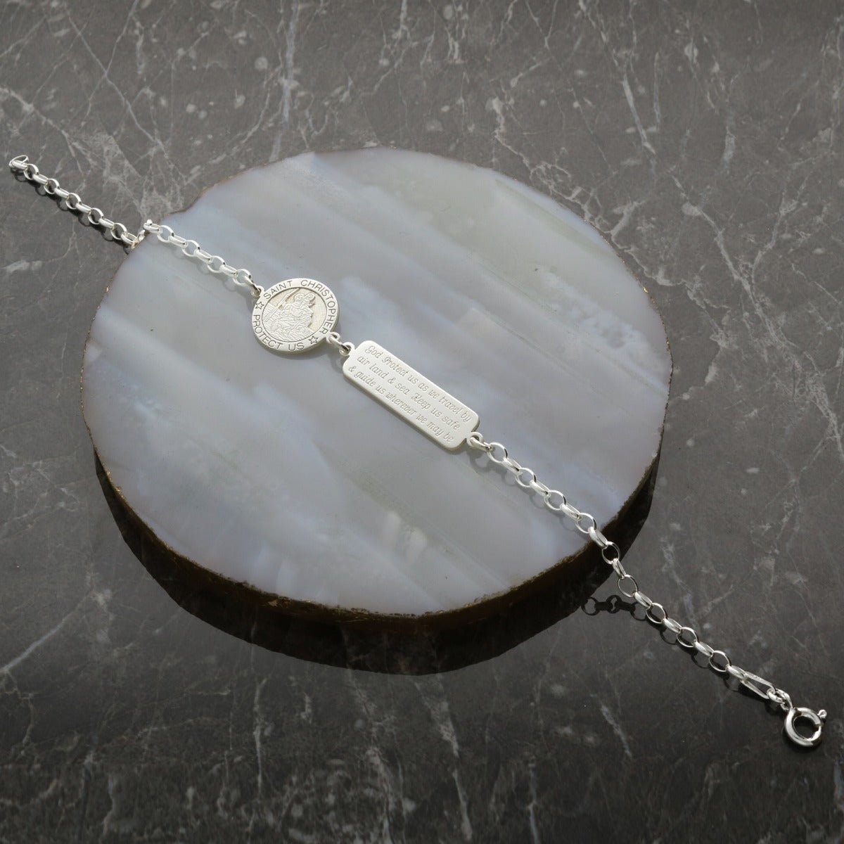 Sterling Silver St Christopher Bracelet With Engraved Tag & Optional Travellers Prayer - Love Silver Jewellery