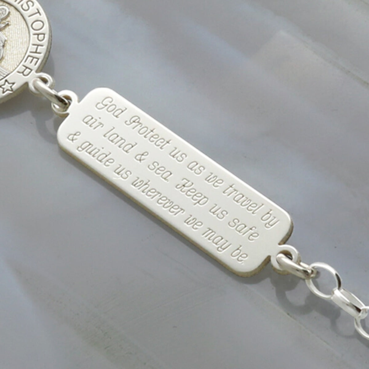 Sterling Silver St Christopher Bracelet With Engraved Tag & Optional Travellers Prayer