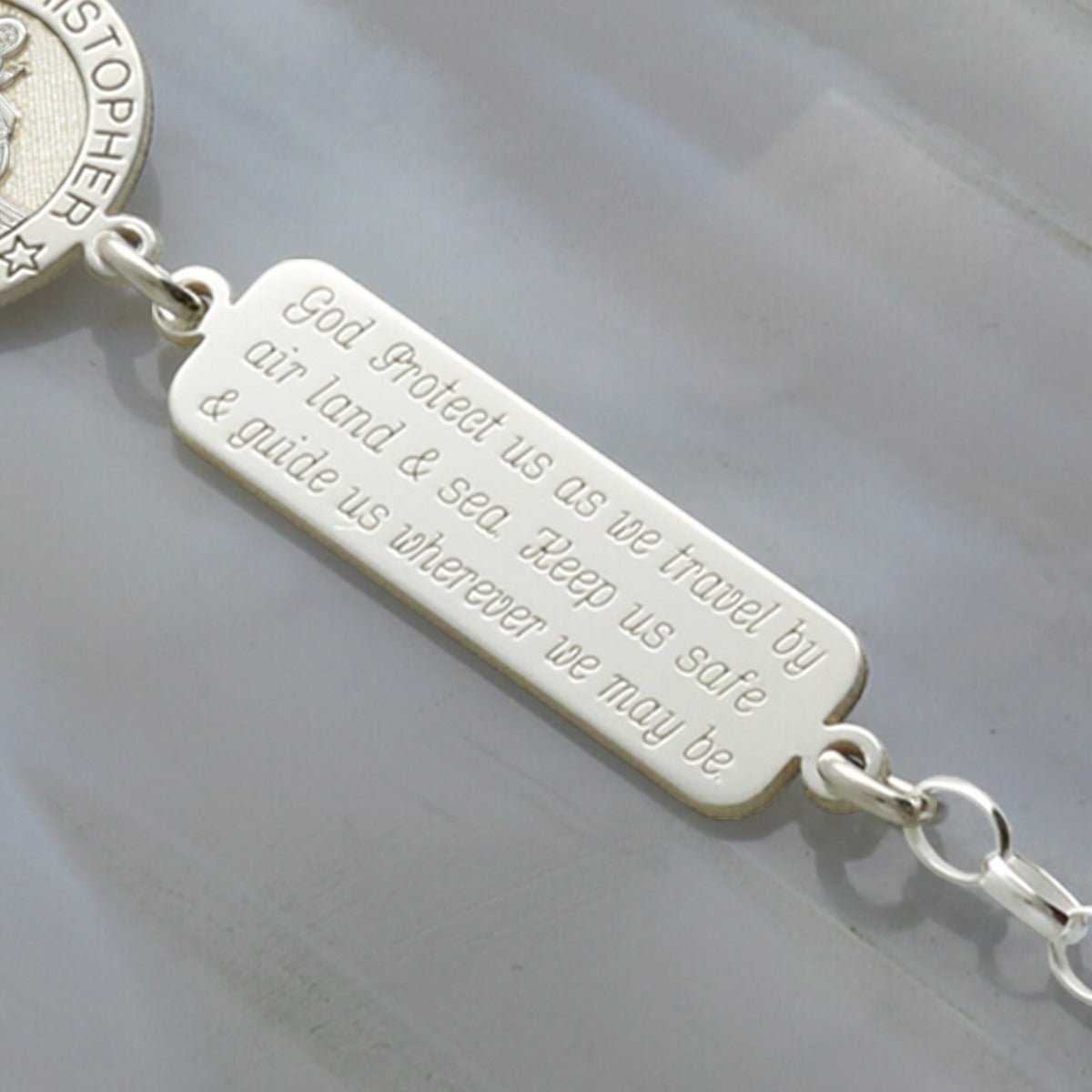 Sterling Silver St Christopher Bracelet With Engraved Tag & Optional Travellers Prayer - Love Silver Jewellery