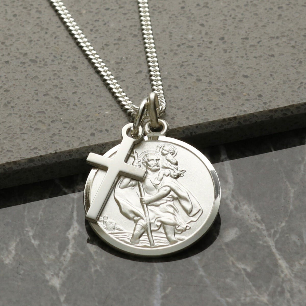 Sterling Silver St Christopher & Cross Pendants With Optional Engraving and Chain - Love Silver Jewellery