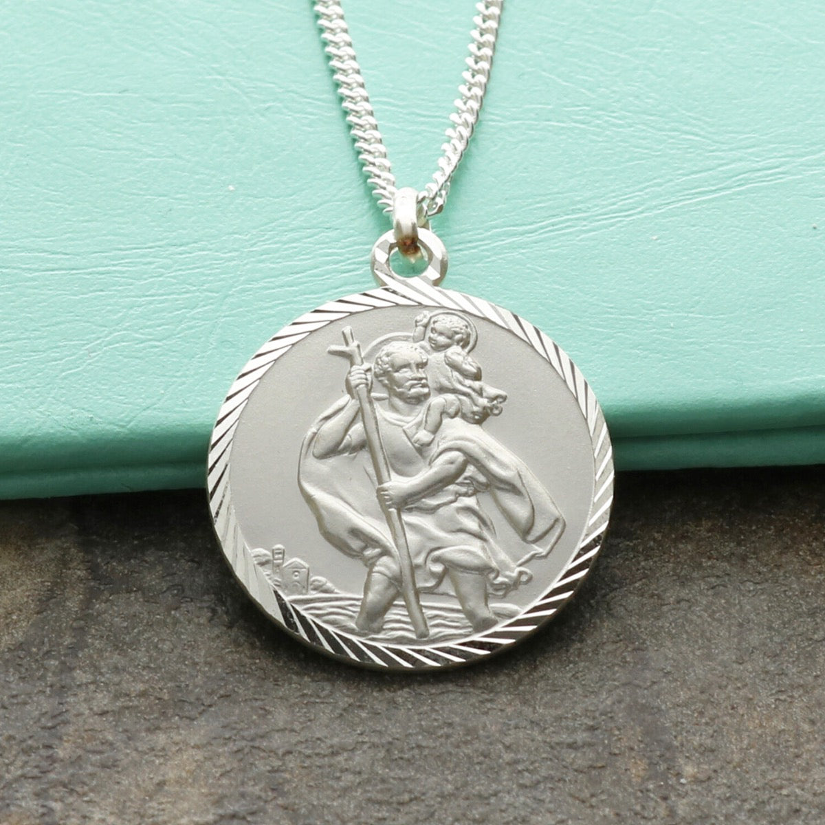 Sterling Silver Diamond Cut 20mm St Christopher Pendant With Optional Engraving and Chain - Love Silver Jewellery