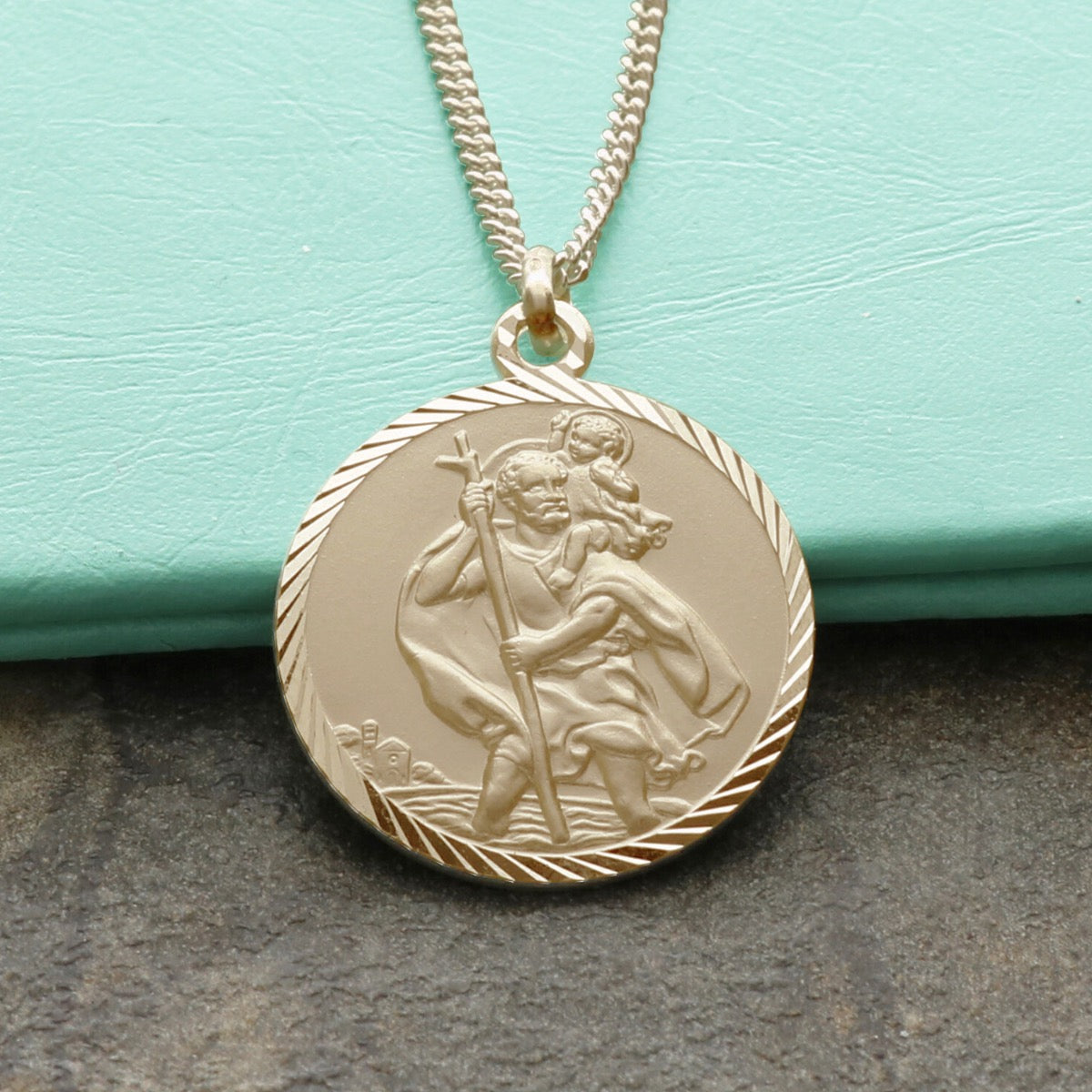 9ct Yellow Gold Vermeil Diamond Cut 20mm St Christopher Pendant