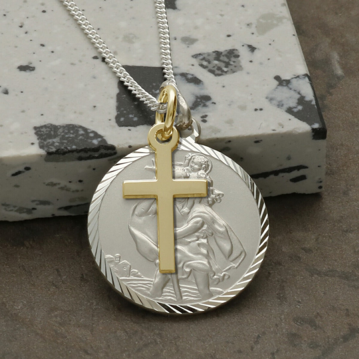 Sterling Silver Diamond Cut 20mm St Christopher Pendant With Optional Engraving and Chain