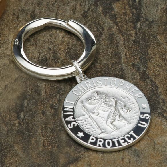Sterling Silver 24mm 3D St Christopher Keyring With Optional Engraving - Love Silver Jewellery