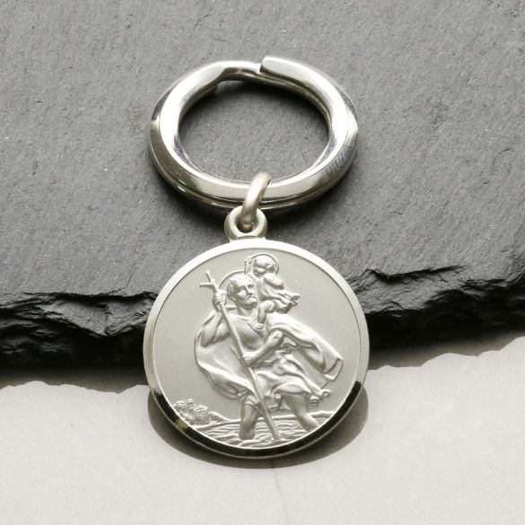 Sterling Silver 24mm St Christopher Keyring With Optional Engraving - Love Silver Jewellery