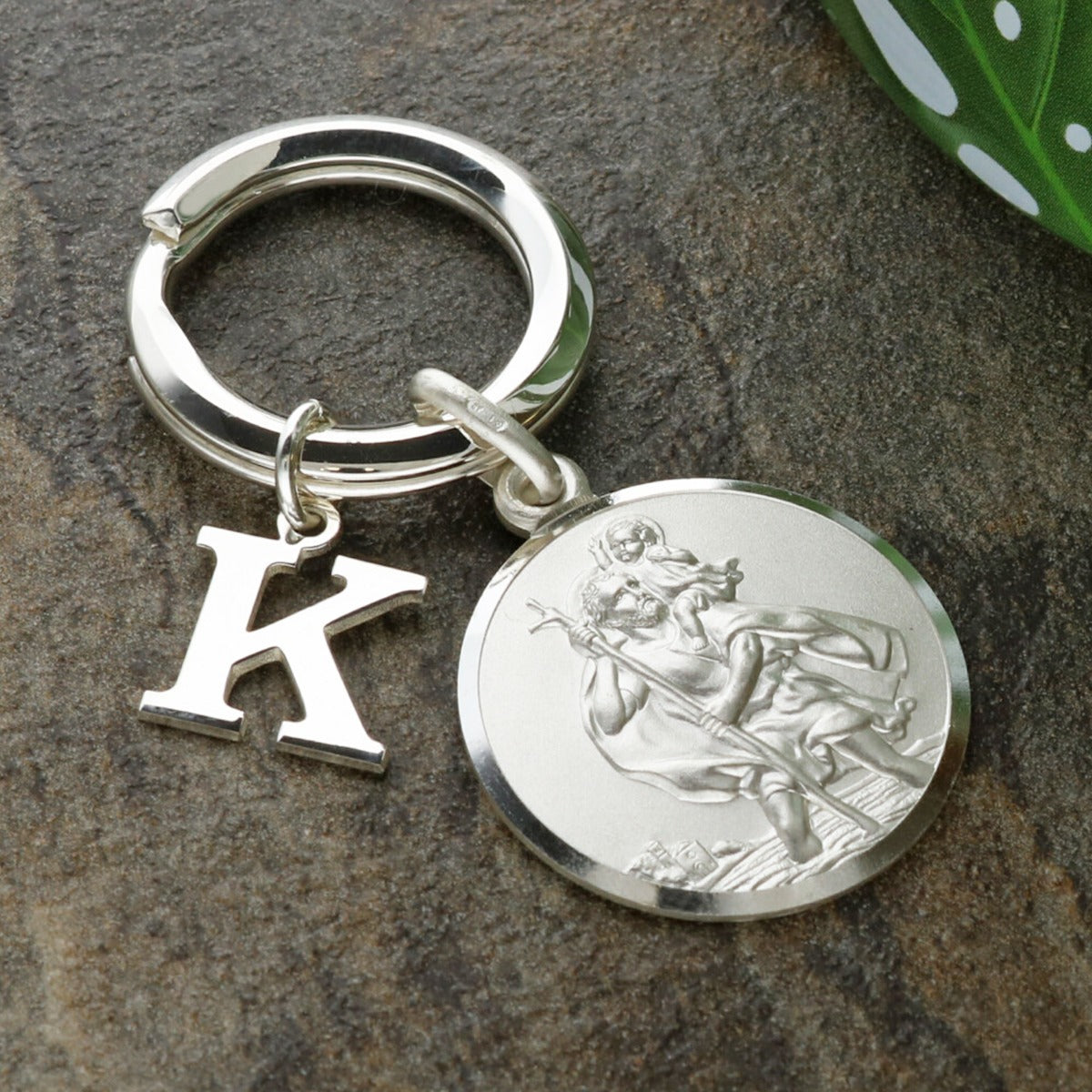 Sterling Silver 24mm St Christopher Keyring With Any Initial & Optional Engraving - Love Silver Jewellery