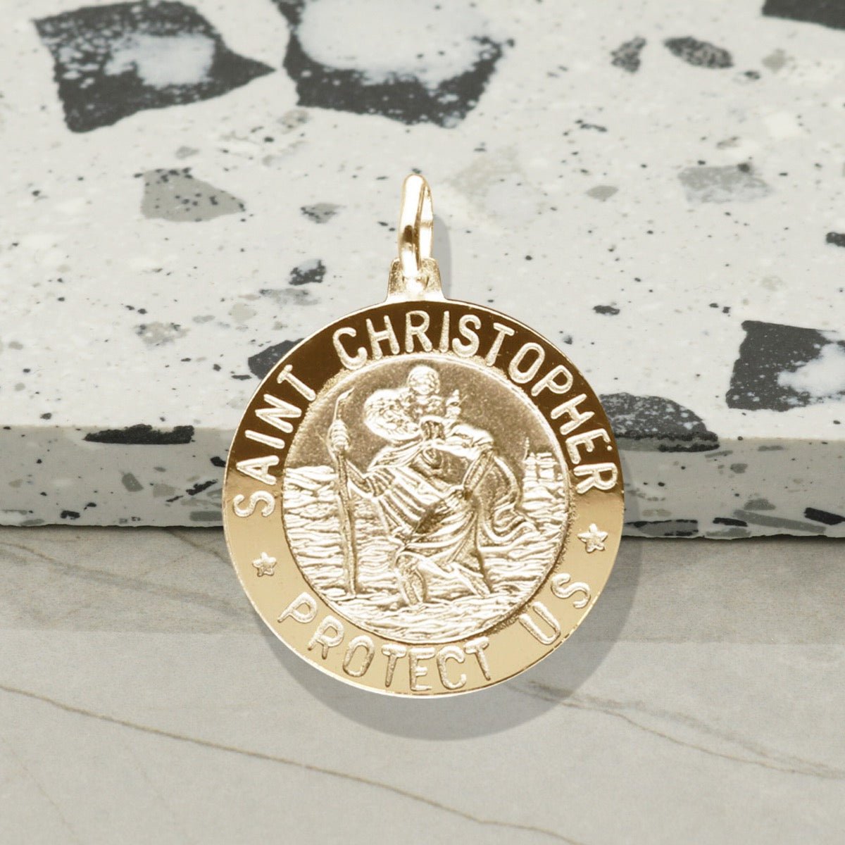 9ct Yellow Gold 21mm 3D St Christopher Pendant With Optional Engraving and Chain - Love Silver Jewellery