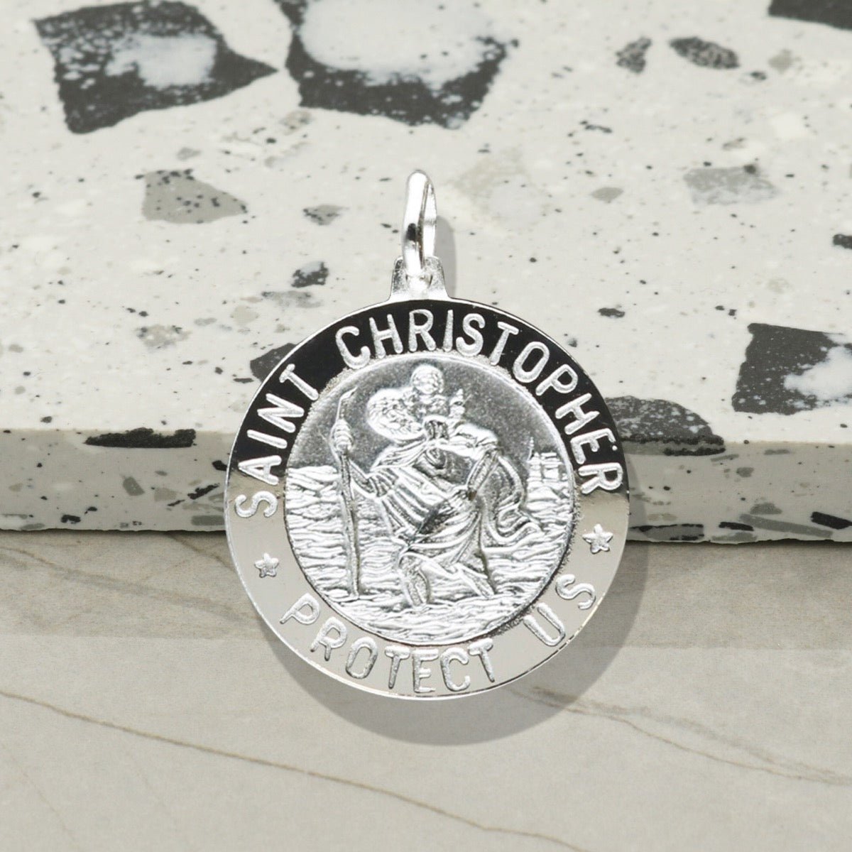 Sterling Silver 21mm 3D St Christopher Pendant With Optional Engraving and Chain - Love Silver Jewellery