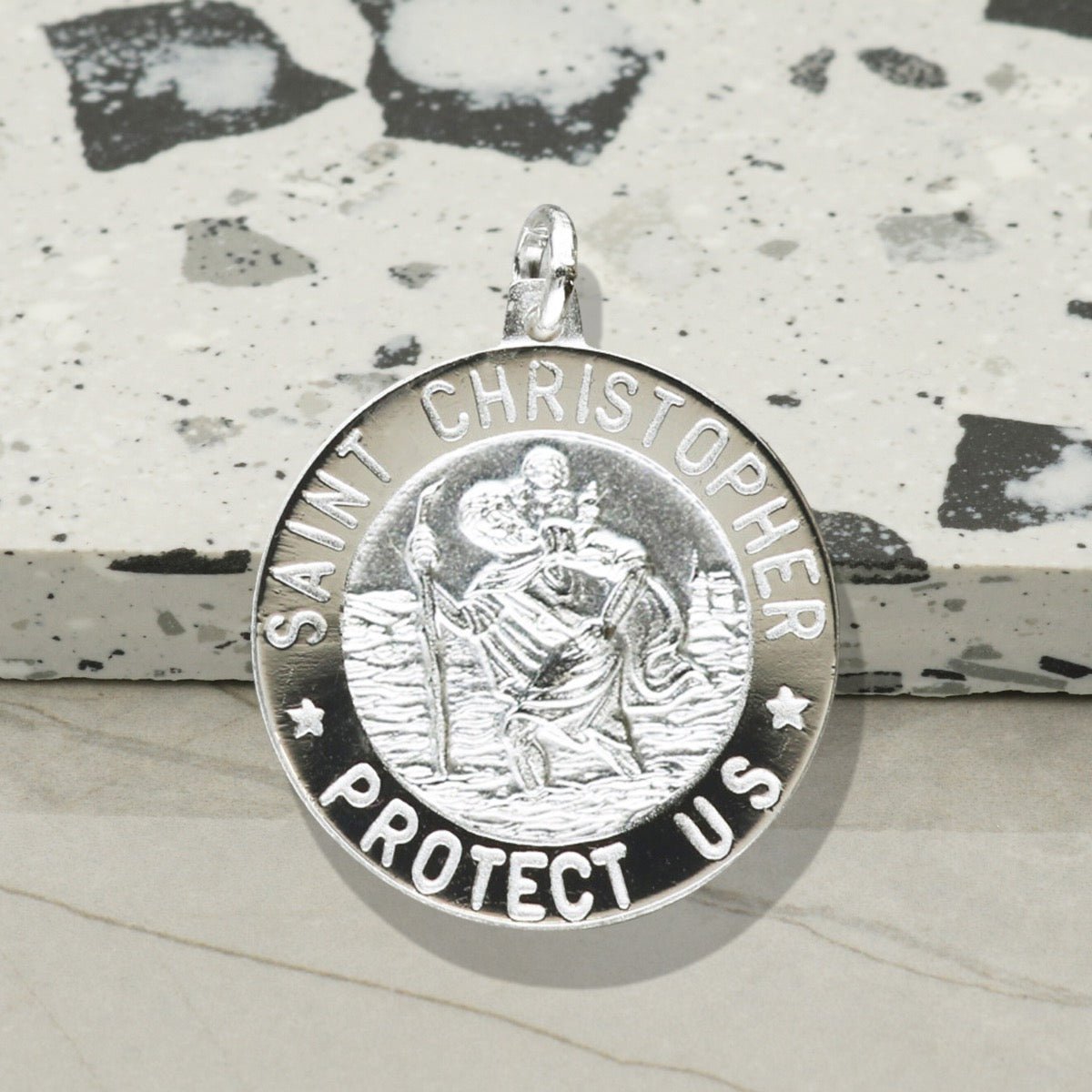 Sterling Silver 24mm 3D St Christopher Pendant With Optional Engraving and Chain - Love Silver Jewellery