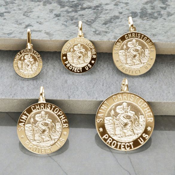 9ct Yellow Gold Plated 3D St Christopher Pendant Various Sizes With Optional Engraving & Chain - Love Silver Jewellery