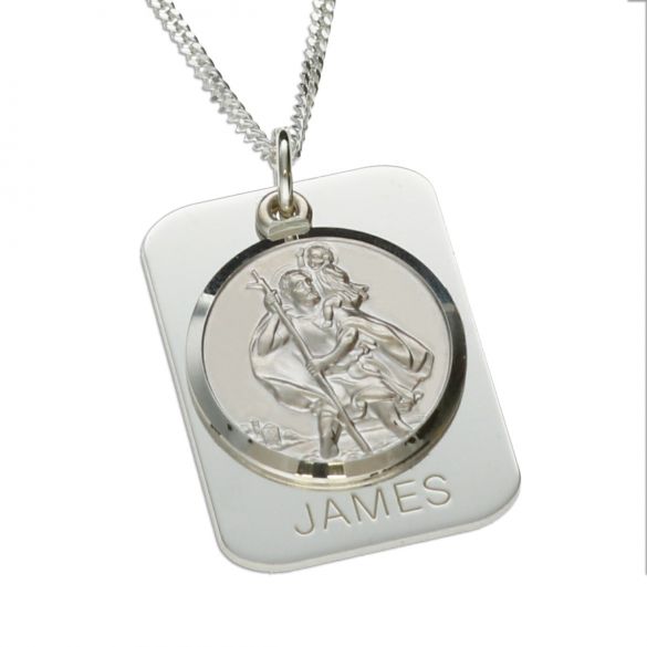 Sterling Silver Personalised Rectangle St Christopher With Travellers Prayer