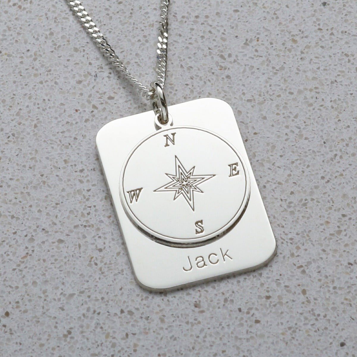 Sterling Silver Compass Concealed St. Christopher Personalised Travellers Prayer Pendant & Chain - Love Silver Jewellery