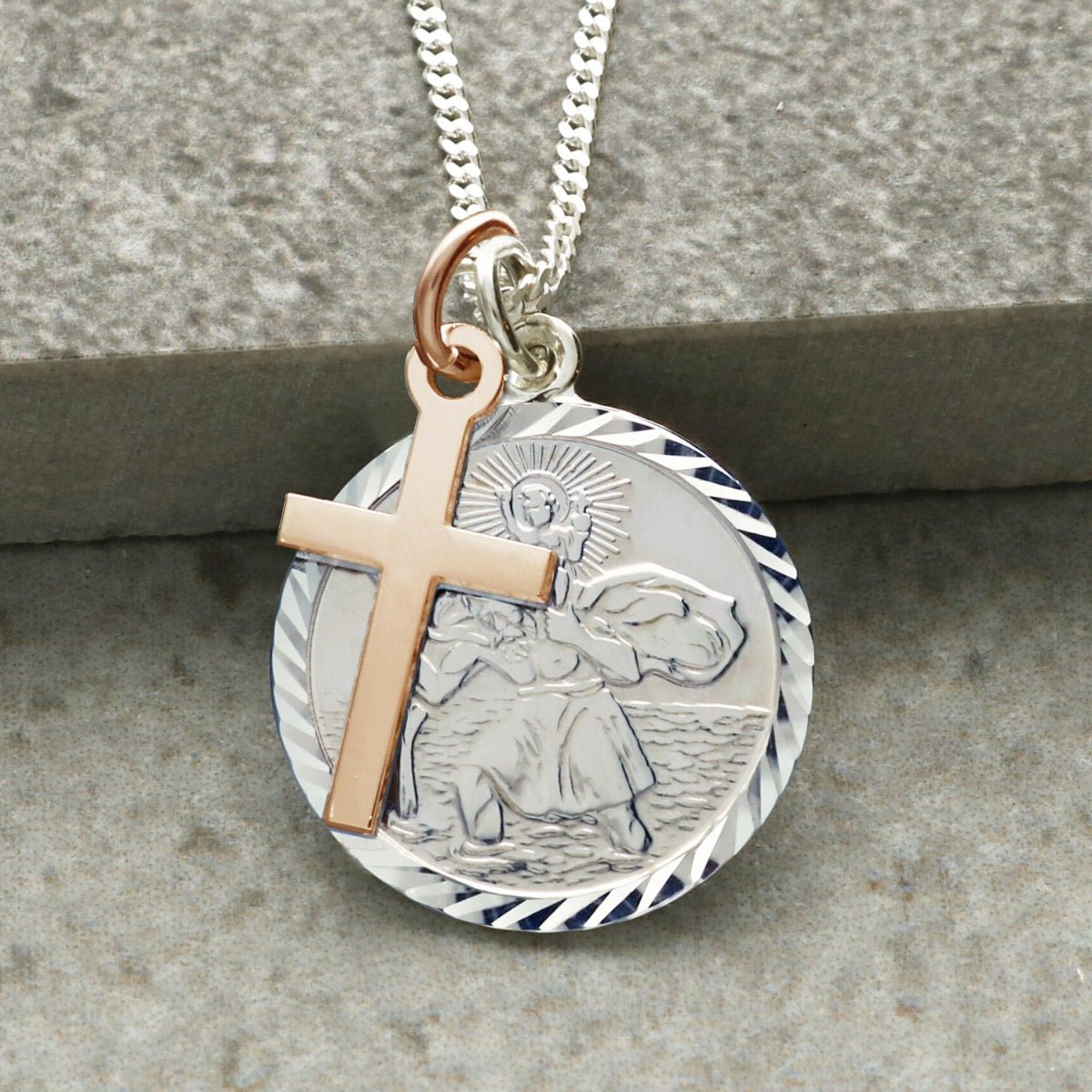 Sterling Silver Diamond Cut 19mm St Christopher Pendant With Optional Engraving and Chain - Love Silver Jewellery