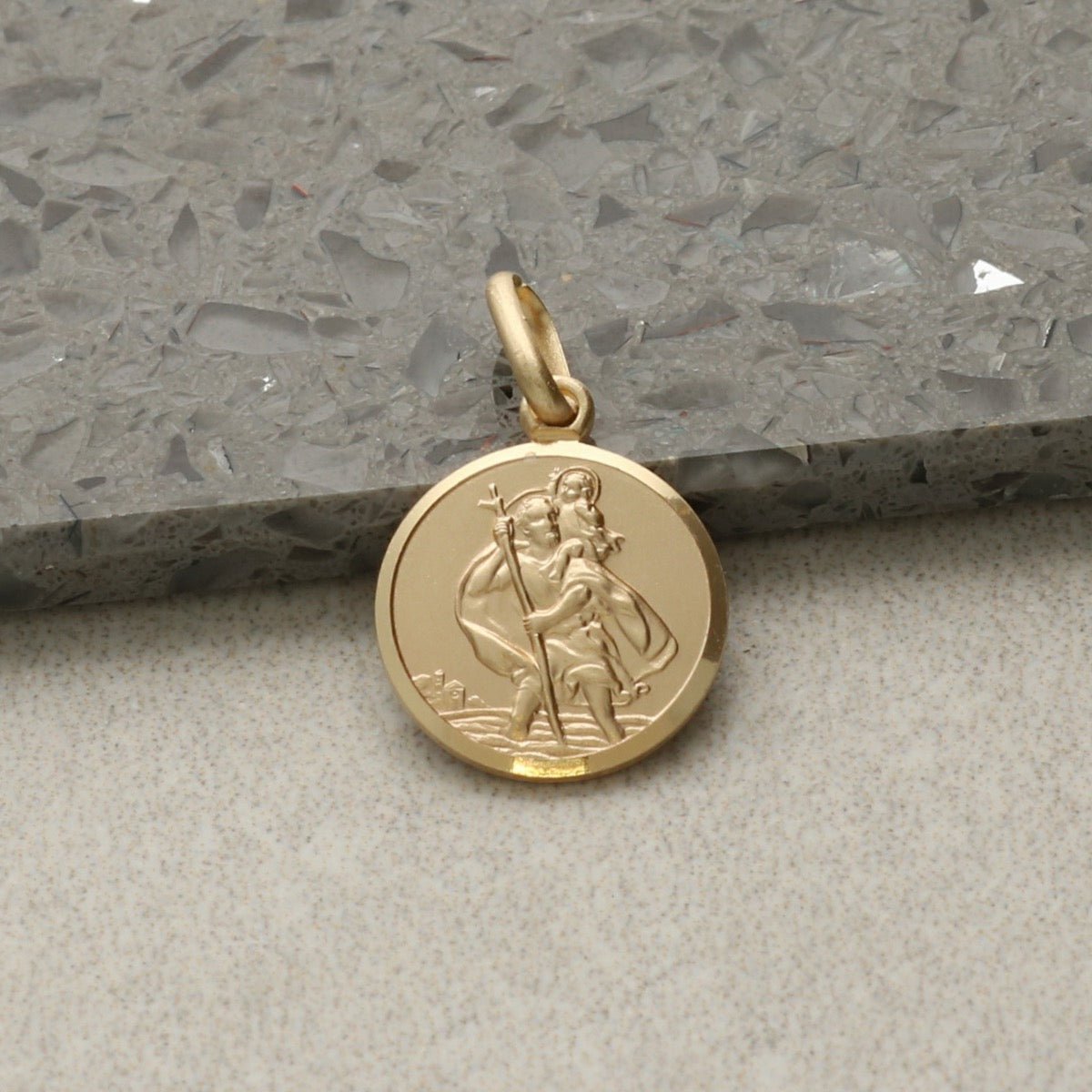 9ct Yellow Gold 12mm St Christopher Pendant With Optional Engraving and Chain - Love Silver Jewellery