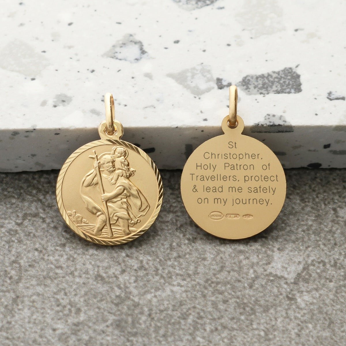 9ct Yellow Gold Plated Diamond Cut 16mm St Christopher Pendant With Travellers Prayer and Optional Chain - Love Silver Jewellery