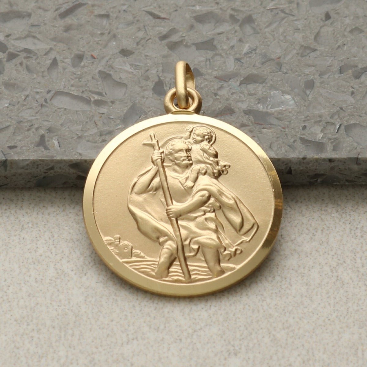 9ct Yellow Gold 20mm St Christopher Pendant With Optional Engraving and Chain - Love Silver Jewellery