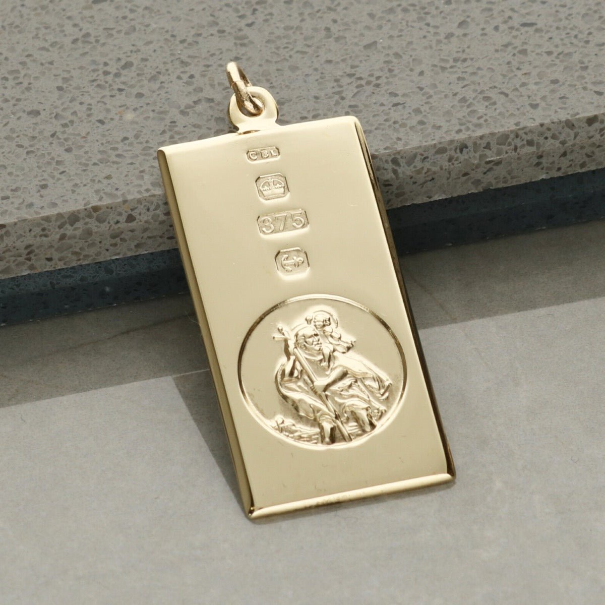9ct Yellow Gold Custom Hallmarked Large St Christopher Ingot With Optional Engraving and Chain - Love Silver Jewellery