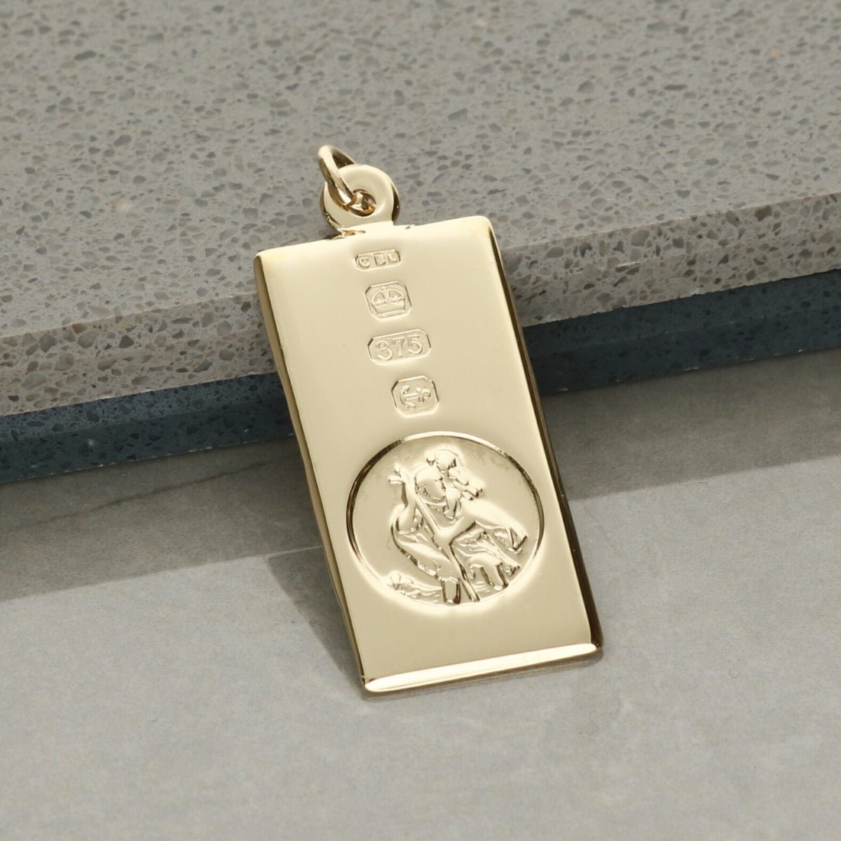 9ct Yellow Gold Custom Hallmarked St Christopher Ingot With Optional Engraving and Chain - Love Silver Jewellery