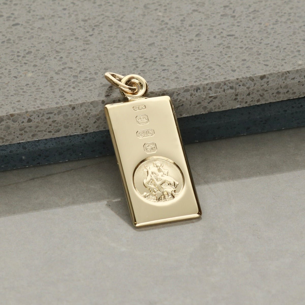 9ct Yellow Gold Custom Hallmarked Small St Christopher Ingot With Optional Engraving and Chain - Love Silver Jewellery