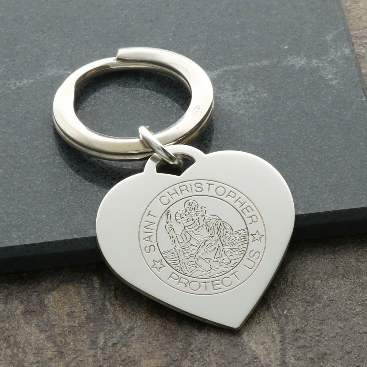 Sterling Silver Heart St Christopher Keyring With Optional Engraving - Keyring - Love Silver Jewellery