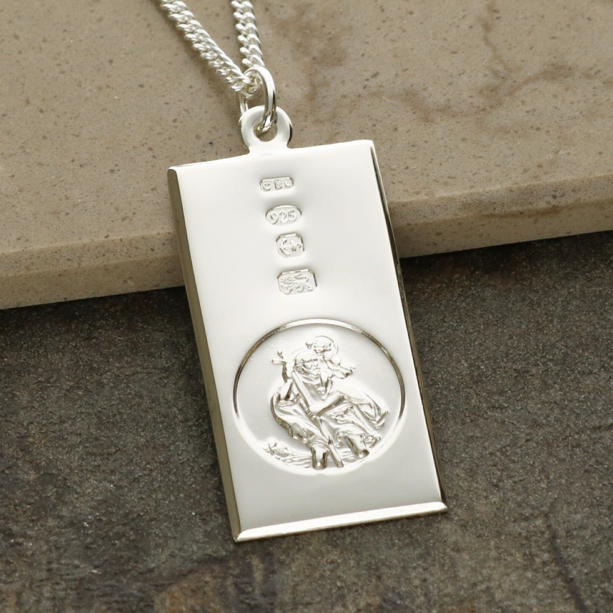 Sterling Silver Custom Hallmarked Large St Christopher Ingot With Optional Engraving and Chain - Love Silver Jewellery