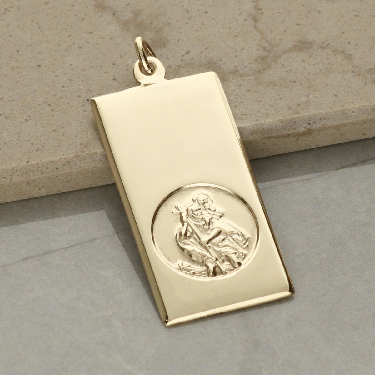 9ct Yellow Gold Large St Christopher Ingot With Optional Engraving and Chain - Love Silver Jewellery