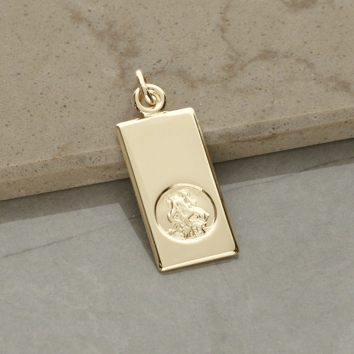 9ct Yellow Gold Small St Christopher Ingot With Optional Engraving and Chain - Love Silver Jewellery