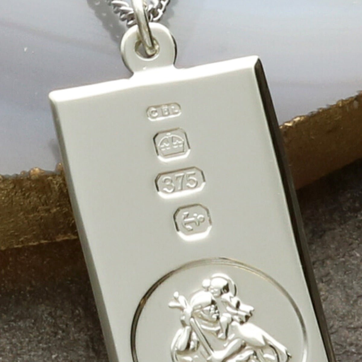 9ct White Gold Custom Hallmarked Large St Christopher Ingot with Optional Engraving and Chain - Love Silver Jewellery