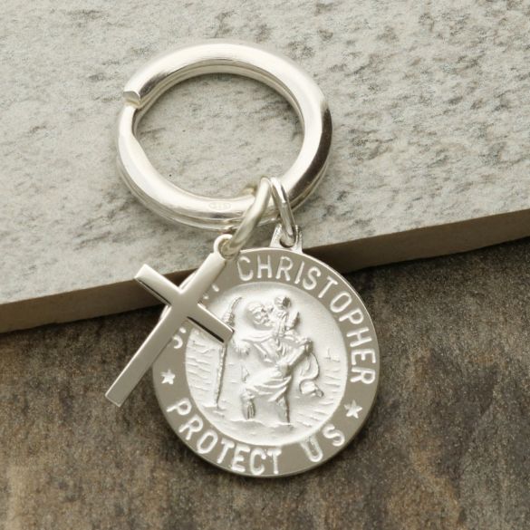 Sterling Silver 24mm 3D St Christopher Keyring With Optional Engraving - Love Silver Jewellery