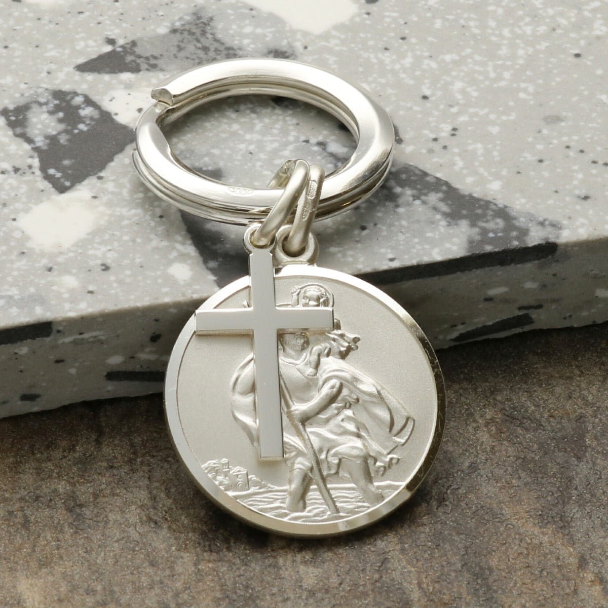Sterling Silver 24mm St Christopher Keyring With Cross And Optional Engraving - Love Silver Jewellery