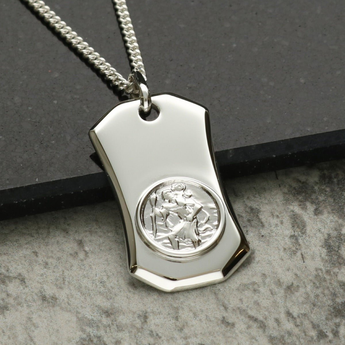 Sterling Silver St Christopher Curved Ingot With Optional Engraving and Chain - Love Silver Jewellery