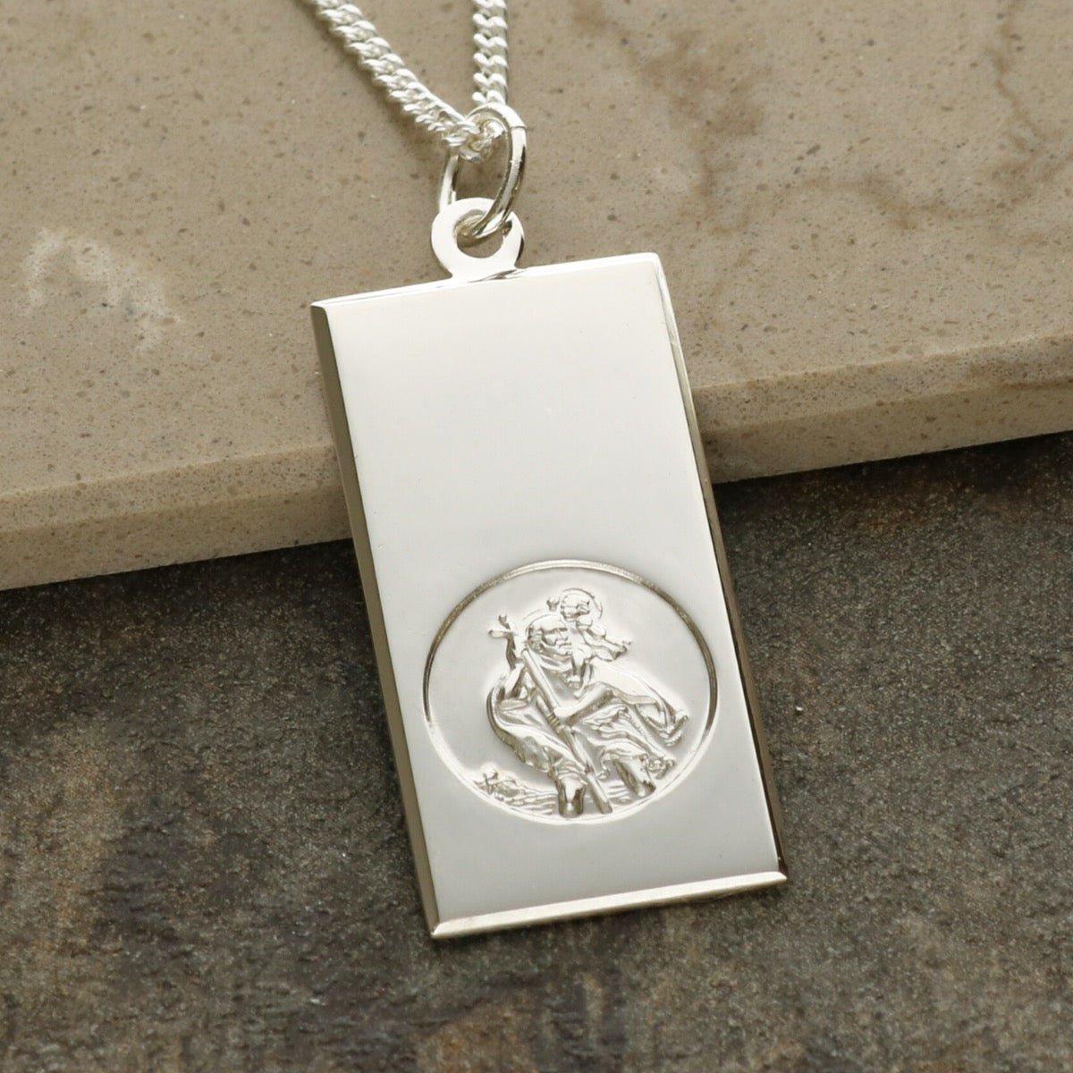 Sterling Silver Large St Christopher Ingot With Optional Engraving and Chain - Love Silver Jewellery