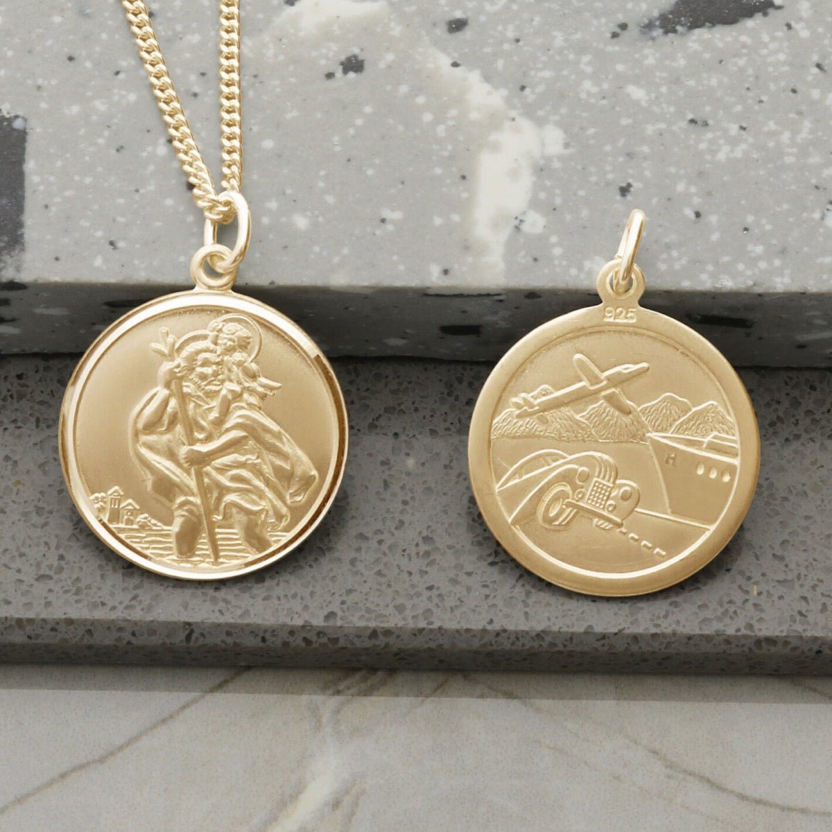 9ct Yellow Gold Plated Round Reversible St Christopher Pendant With Optional Chain - Love Silver Jewellery