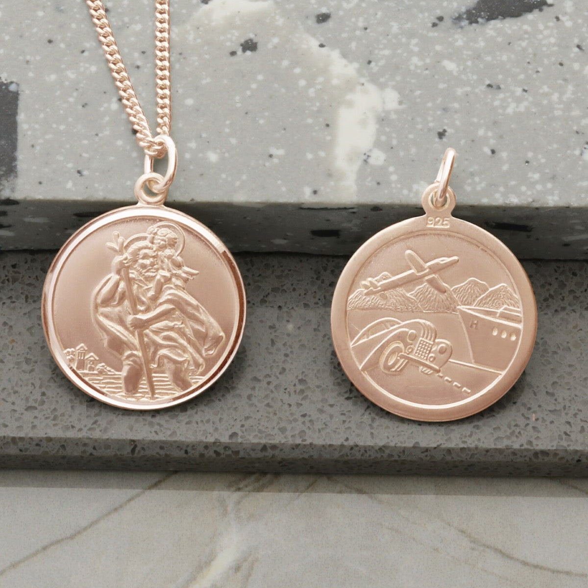 9ct Rose Gold Plated Round Reversible St Christopher Pendant With Optional Chain - Love Silver Jewellery
